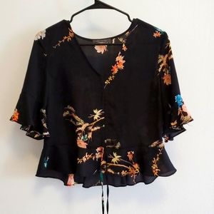 Suzy Shier Floral Flutter Sleeve Blouse